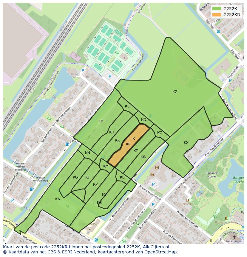 Afbeelding van het postcodegebied 2252 KR op de kaart.