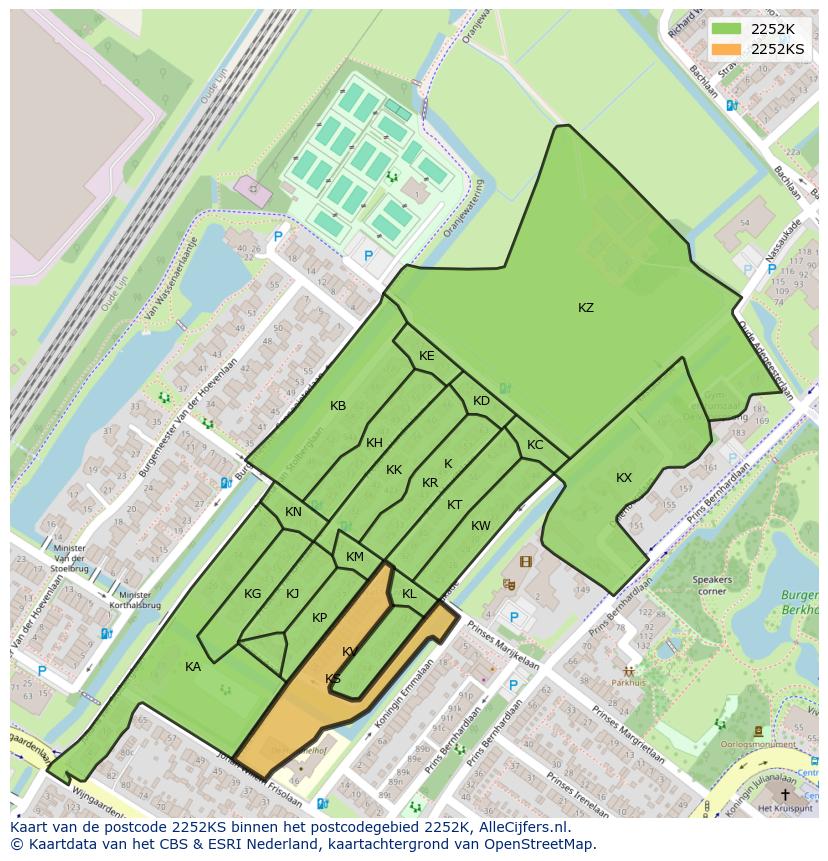 Afbeelding van het postcodegebied 2252 KS op de kaart.