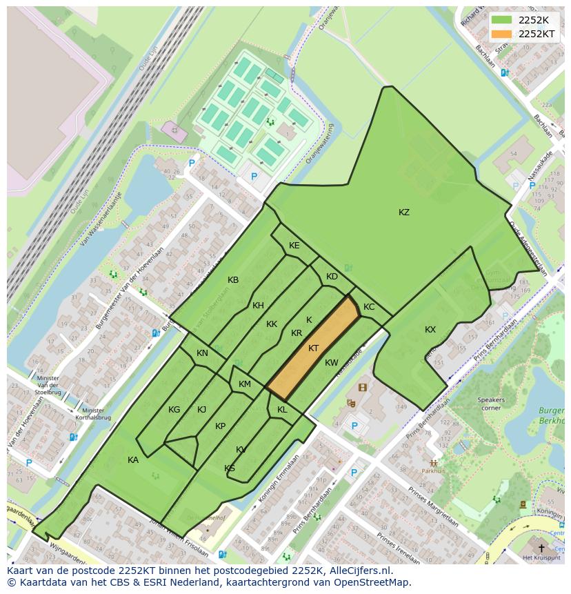 Afbeelding van het postcodegebied 2252 KT op de kaart.
