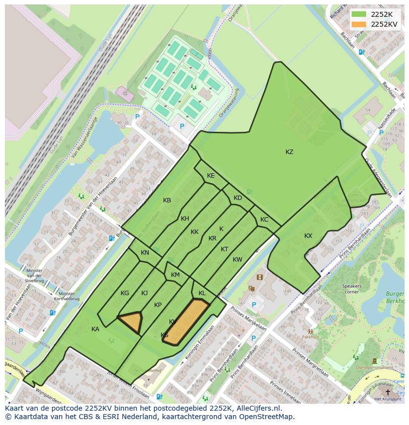 Afbeelding van het postcodegebied 2252 KV op de kaart.