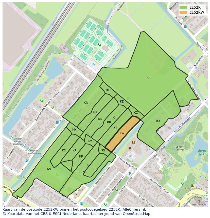 Afbeelding van het postcodegebied 2252 KW op de kaart.