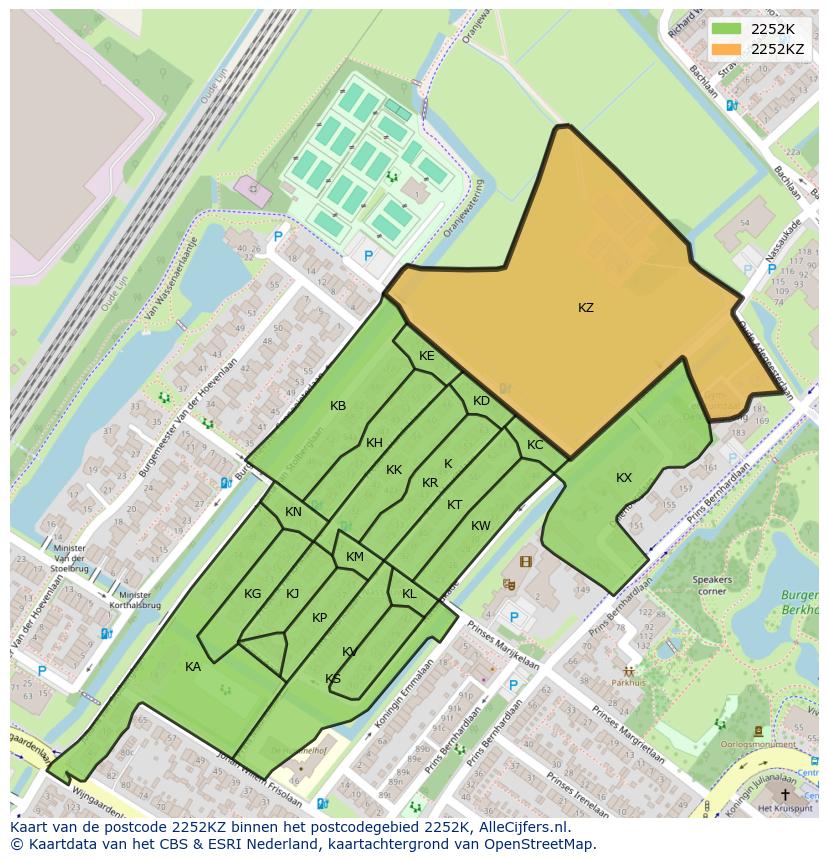 Afbeelding van het postcodegebied 2252 KZ op de kaart.