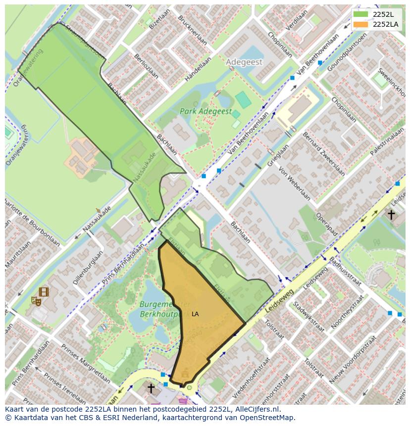 Afbeelding van het postcodegebied 2252 LA op de kaart.