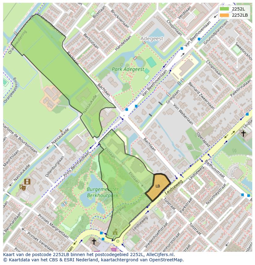 Afbeelding van het postcodegebied 2252 LB op de kaart.
