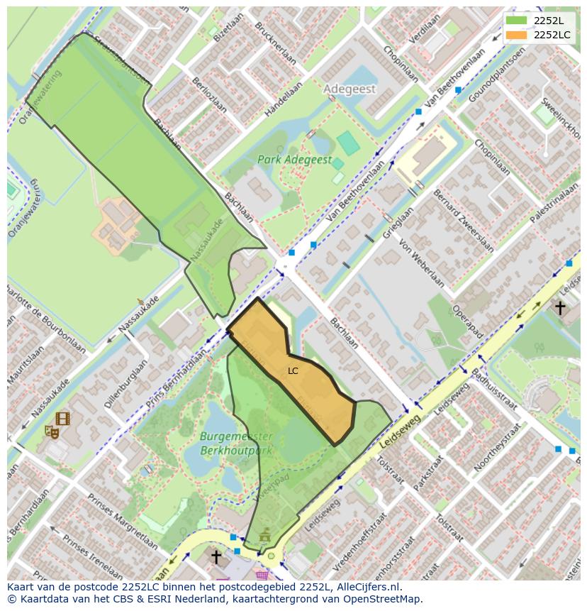 Afbeelding van het postcodegebied 2252 LC op de kaart.