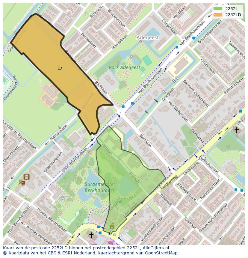 Afbeelding van het postcodegebied 2252 LD op de kaart.