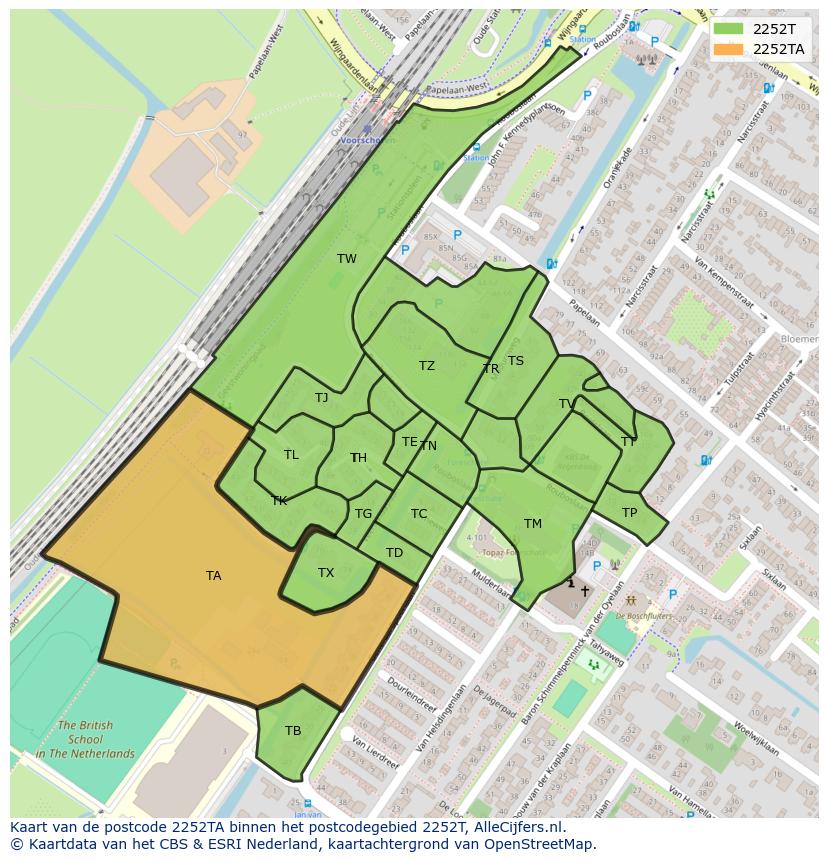 Afbeelding van het postcodegebied 2252 TA op de kaart.