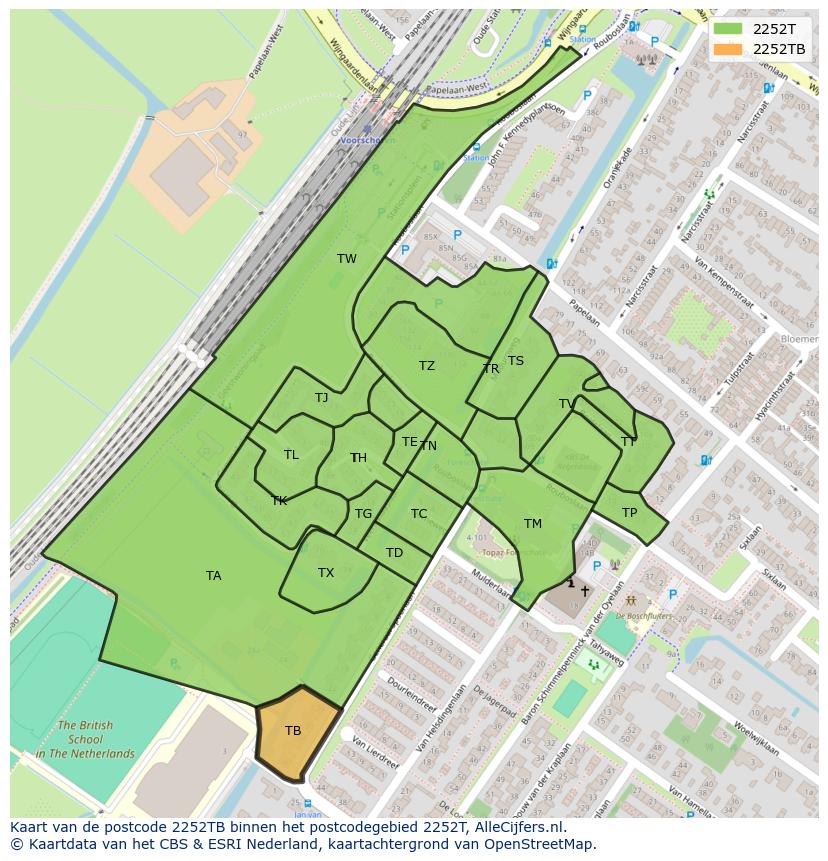Afbeelding van het postcodegebied 2252 TB op de kaart.