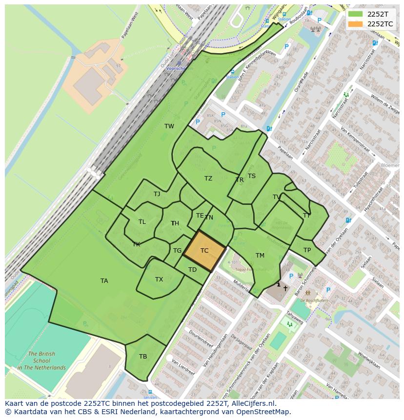 Afbeelding van het postcodegebied 2252 TC op de kaart.