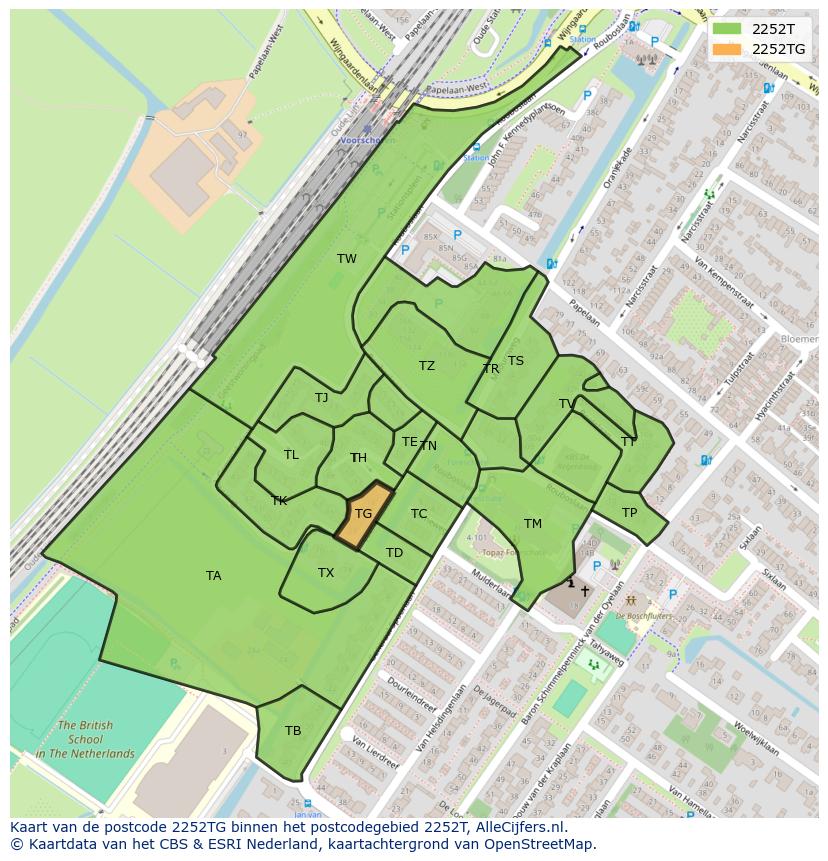 Afbeelding van het postcodegebied 2252 TG op de kaart.