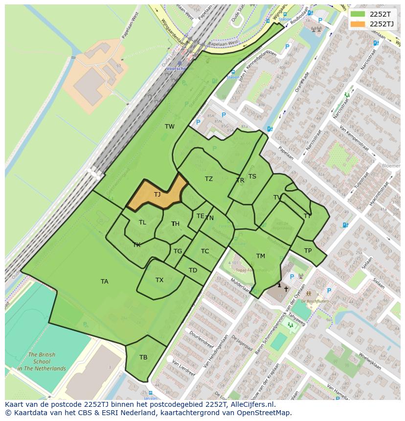 Afbeelding van het postcodegebied 2252 TJ op de kaart.