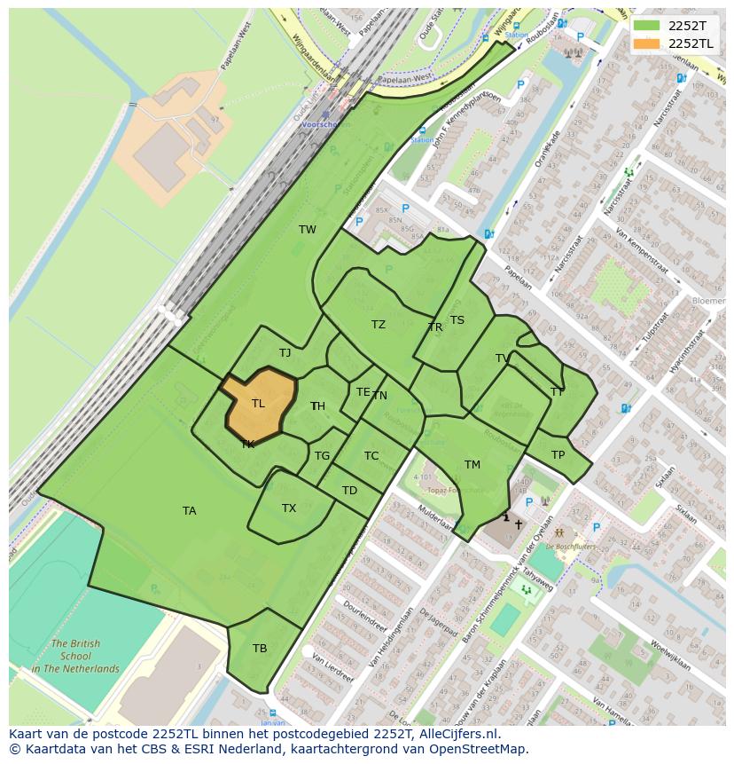 Afbeelding van het postcodegebied 2252 TL op de kaart.