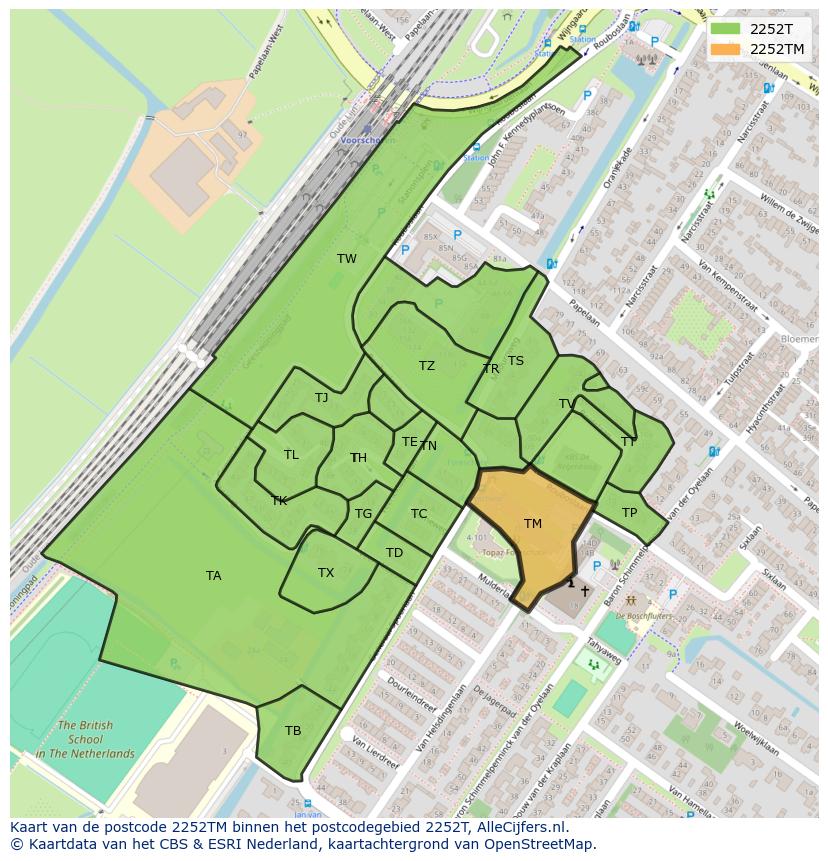 Afbeelding van het postcodegebied 2252 TM op de kaart.