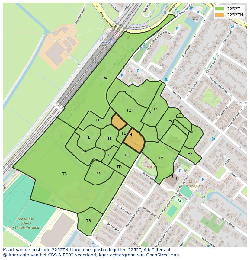 Afbeelding van het postcodegebied 2252 TN op de kaart.