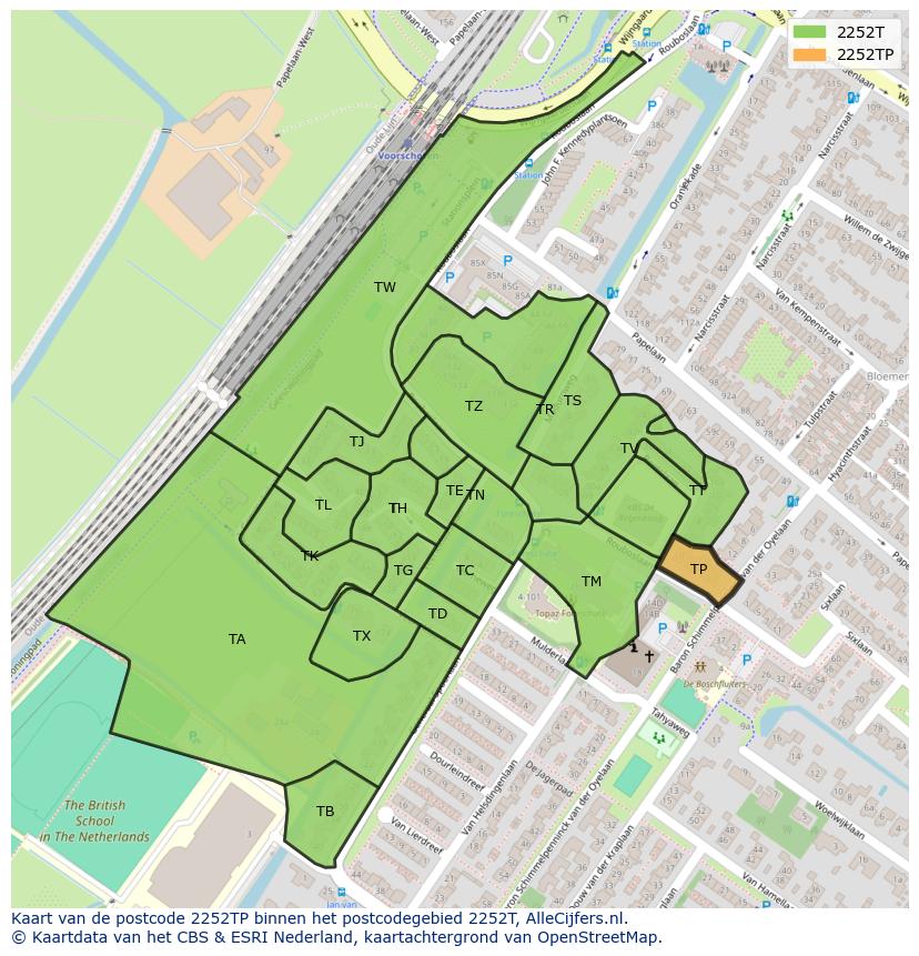 Afbeelding van het postcodegebied 2252 TP op de kaart.