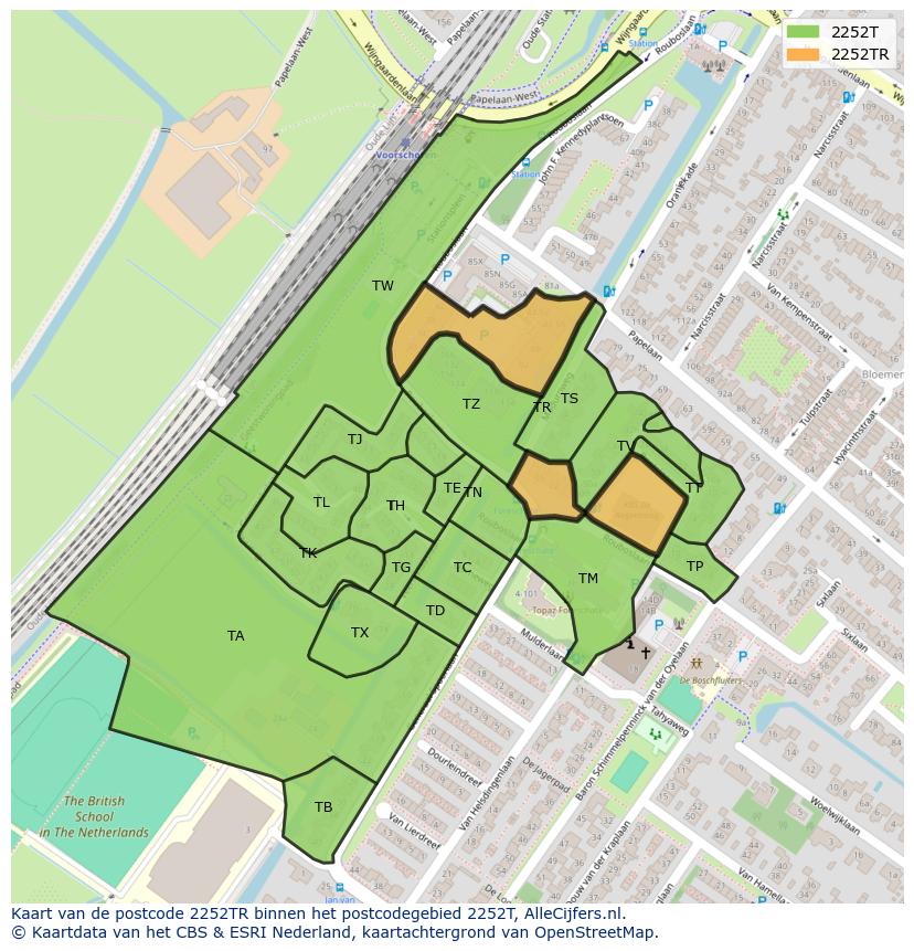 Afbeelding van het postcodegebied 2252 TR op de kaart.