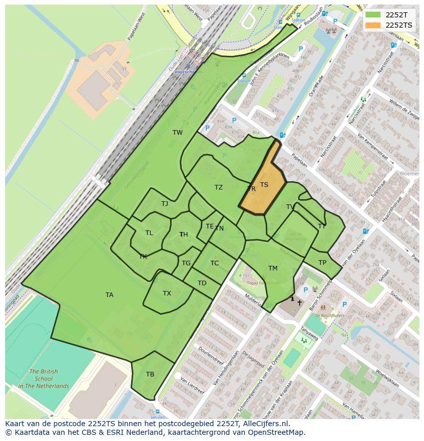 Afbeelding van het postcodegebied 2252 TS op de kaart.