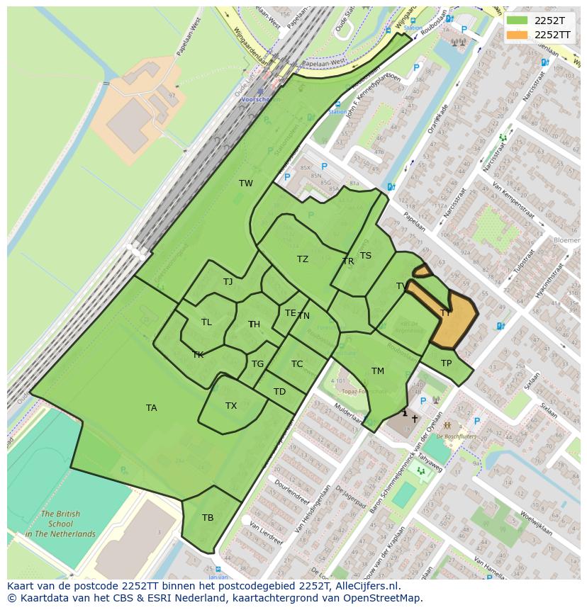 Afbeelding van het postcodegebied 2252 TT op de kaart.