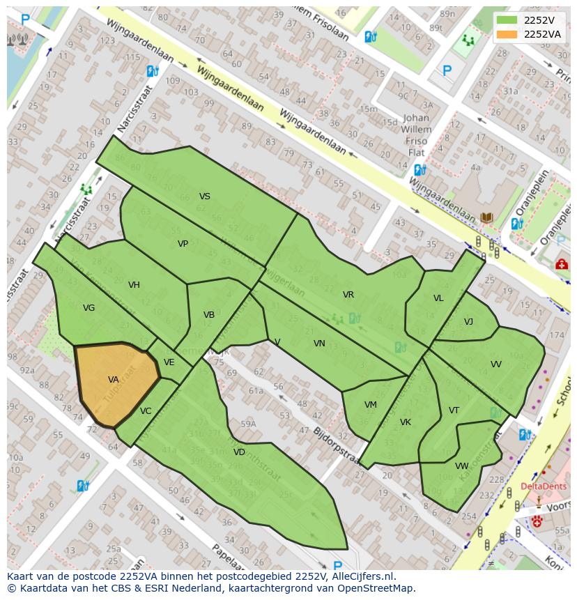 Afbeelding van het postcodegebied 2252 VA op de kaart.
