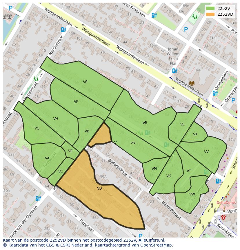 Afbeelding van het postcodegebied 2252 VD op de kaart.