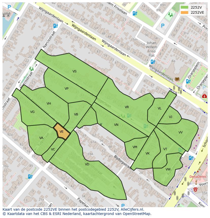 Afbeelding van het postcodegebied 2252 VE op de kaart.
