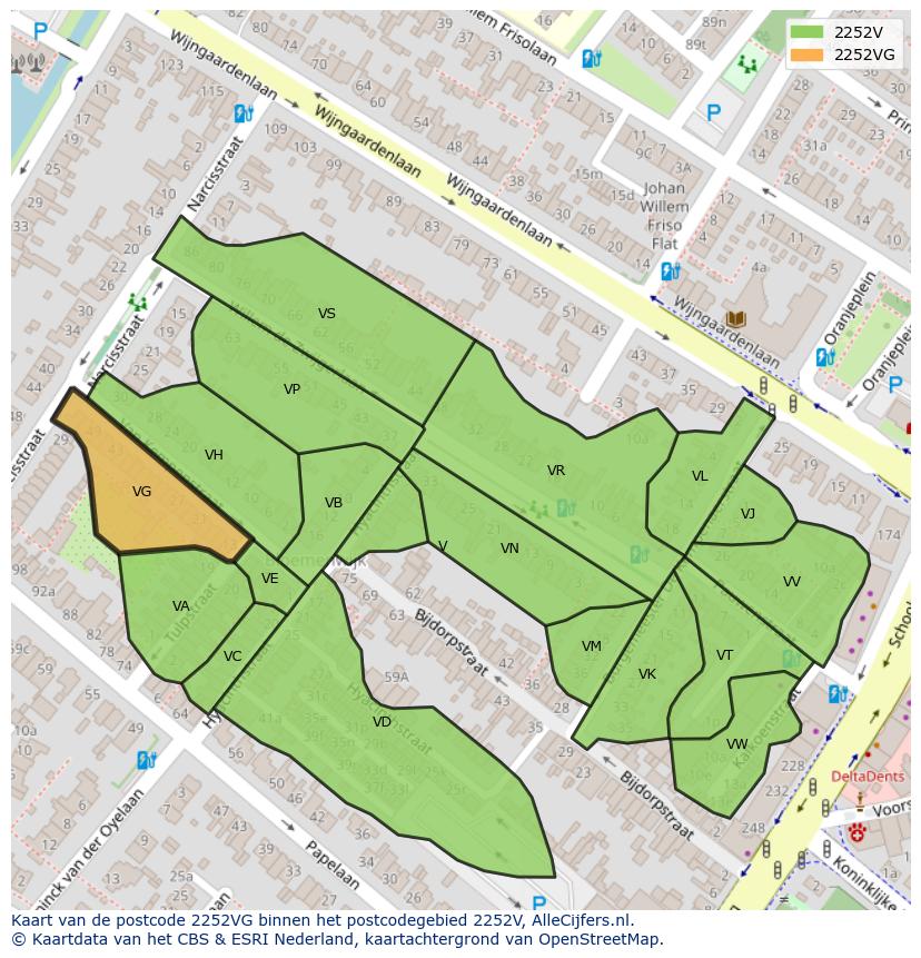 Afbeelding van het postcodegebied 2252 VG op de kaart.