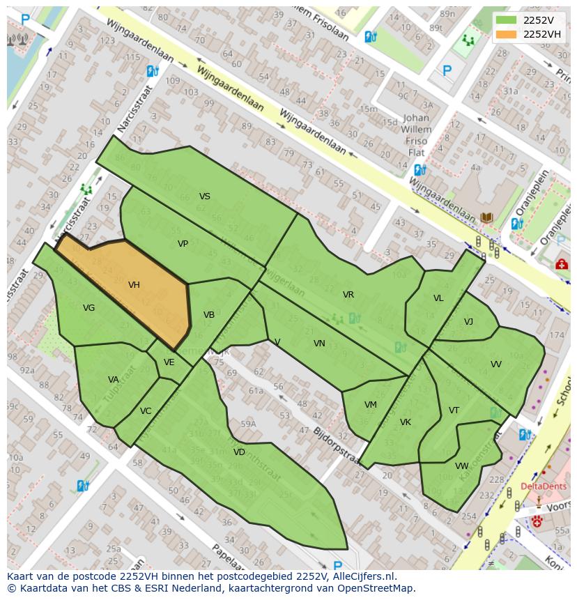 Afbeelding van het postcodegebied 2252 VH op de kaart.