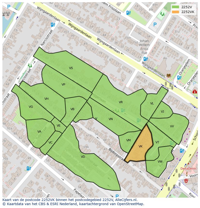 Afbeelding van het postcodegebied 2252 VK op de kaart.