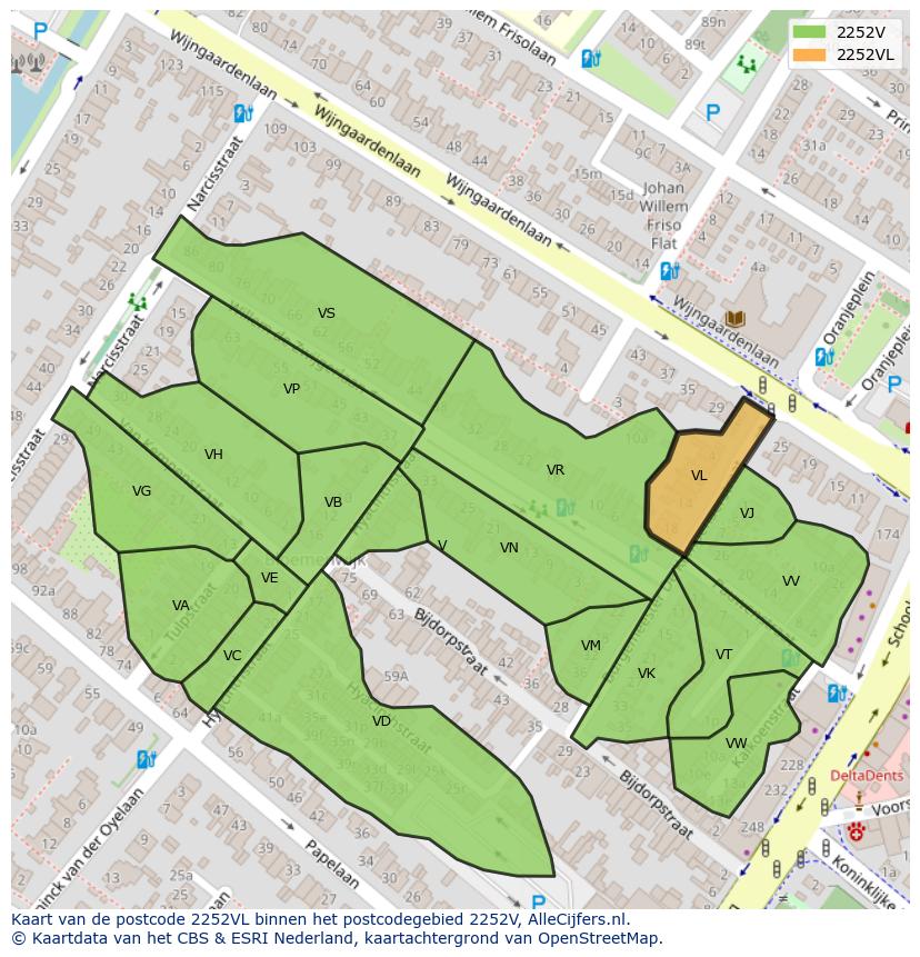 Afbeelding van het postcodegebied 2252 VL op de kaart.