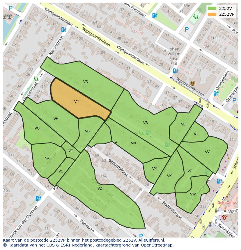 Afbeelding van het postcodegebied 2252 VP op de kaart.