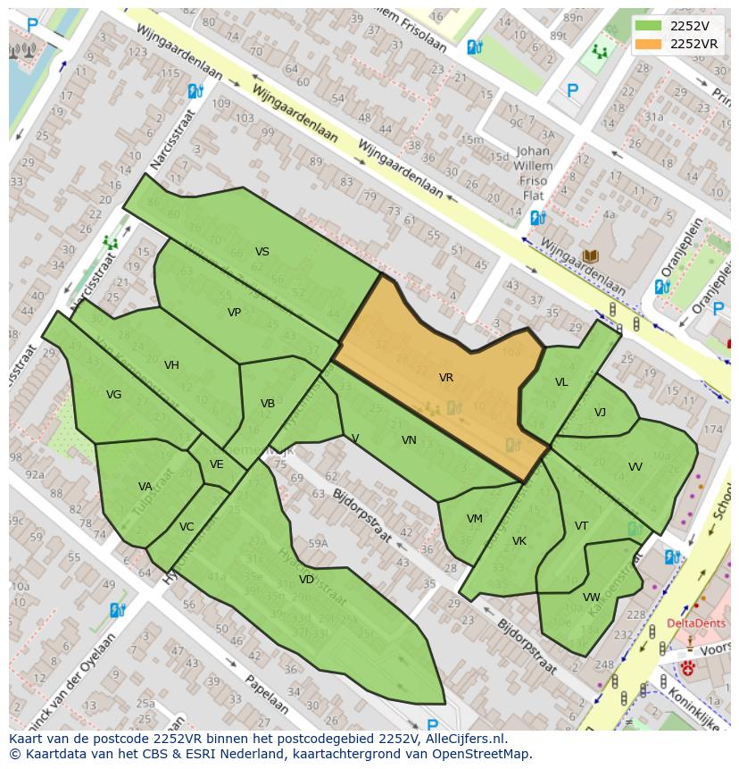 Afbeelding van het postcodegebied 2252 VR op de kaart.