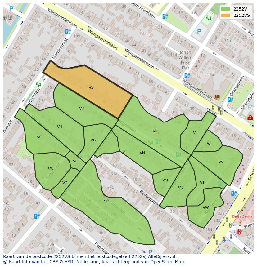 Afbeelding van het postcodegebied 2252 VS op de kaart.