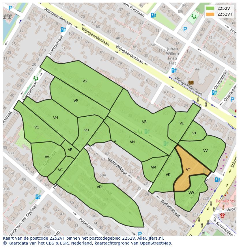 Afbeelding van het postcodegebied 2252 VT op de kaart.