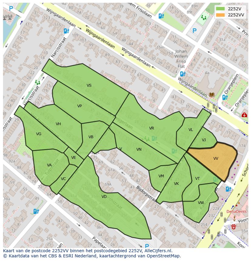 Afbeelding van het postcodegebied 2252 VV op de kaart.