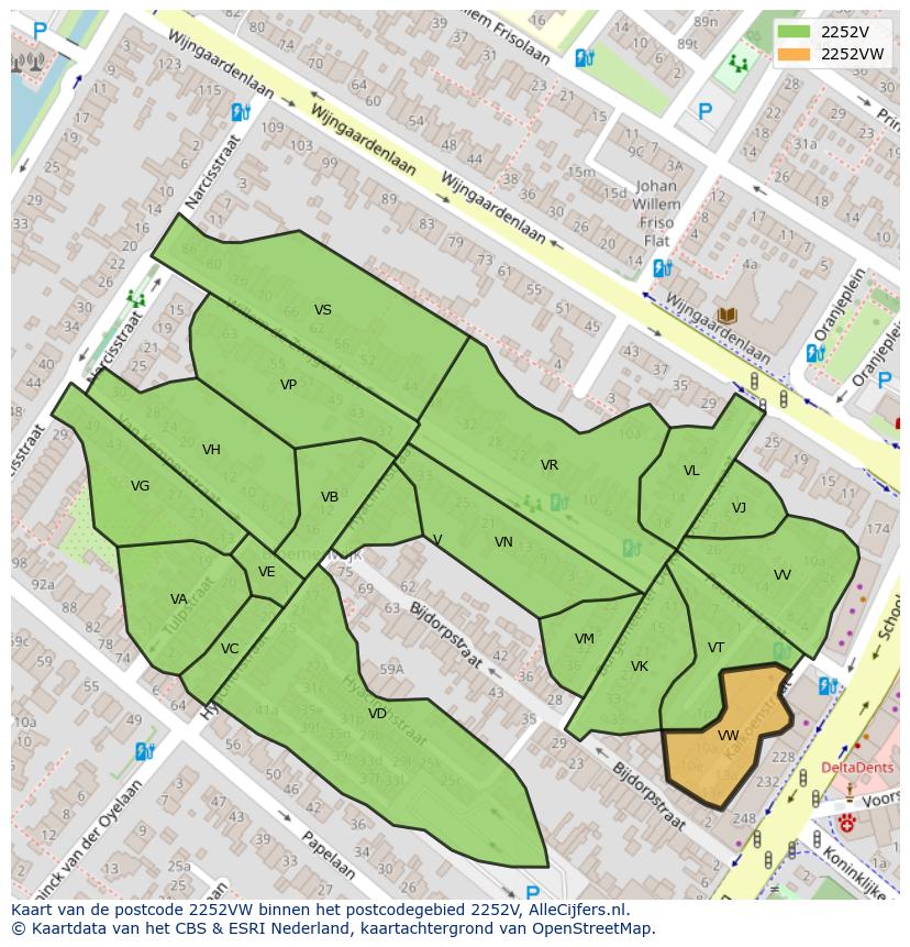 Afbeelding van het postcodegebied 2252 VW op de kaart.