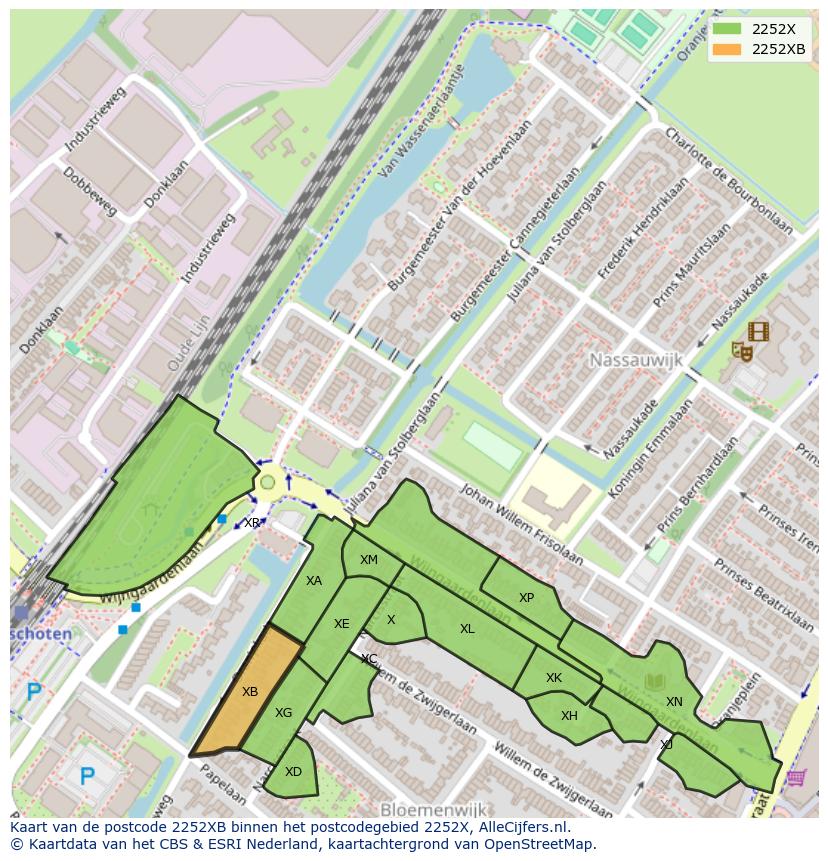 Afbeelding van het postcodegebied 2252 XB op de kaart.