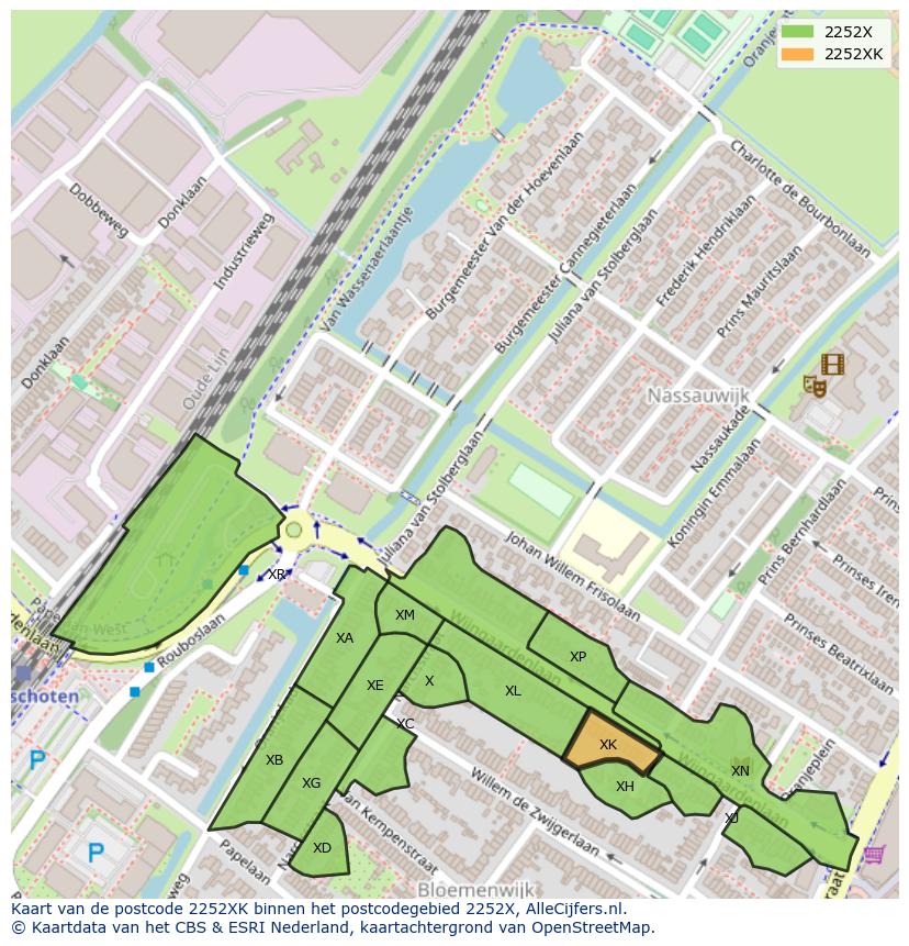Afbeelding van het postcodegebied 2252 XK op de kaart.