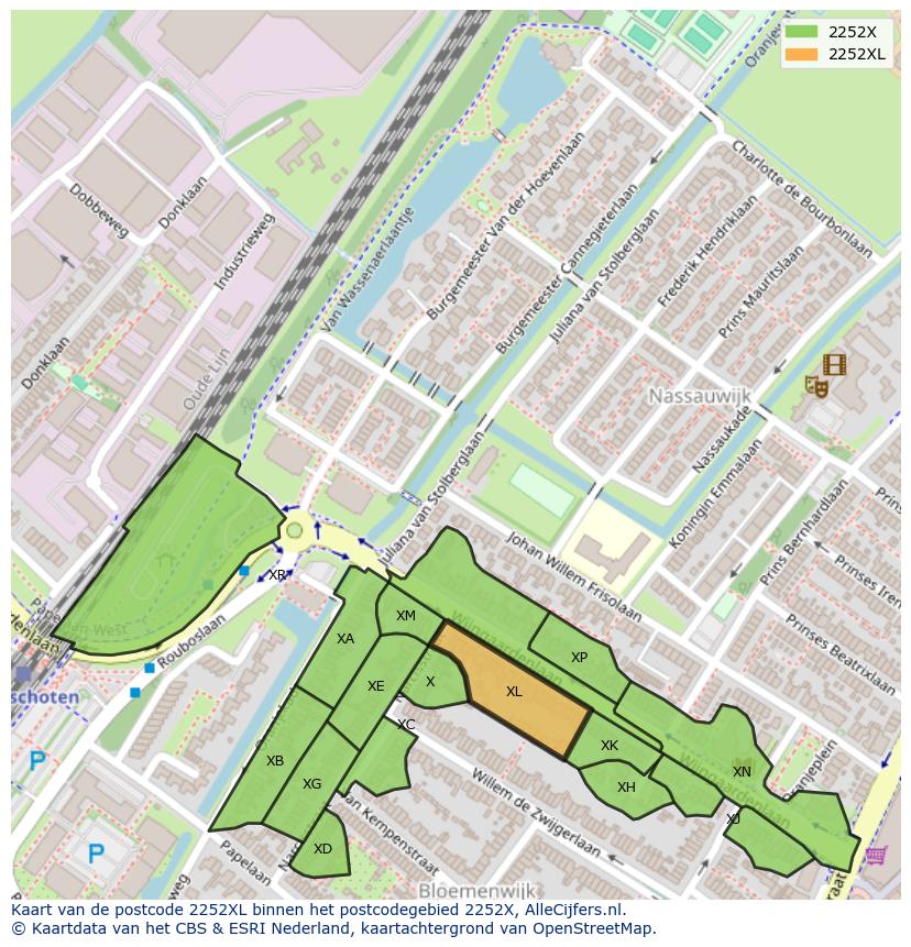 Afbeelding van het postcodegebied 2252 XL op de kaart.