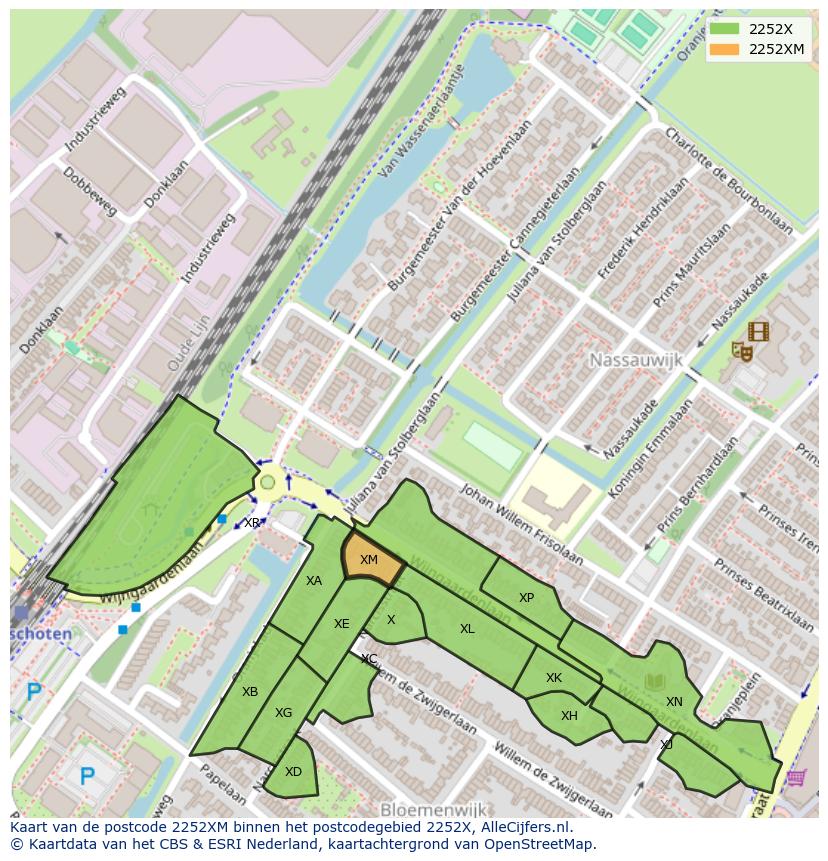 Afbeelding van het postcodegebied 2252 XM op de kaart.
