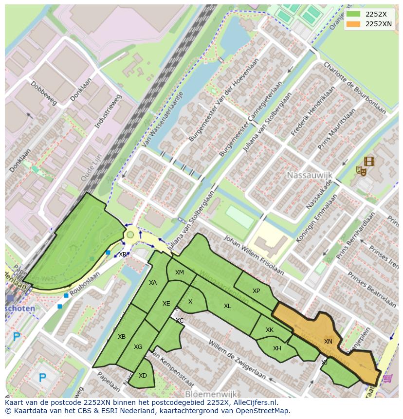 Afbeelding van het postcodegebied 2252 XN op de kaart.