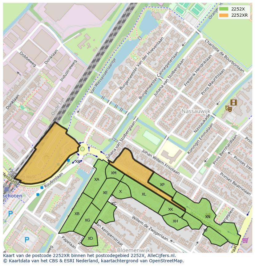 Afbeelding van het postcodegebied 2252 XR op de kaart.