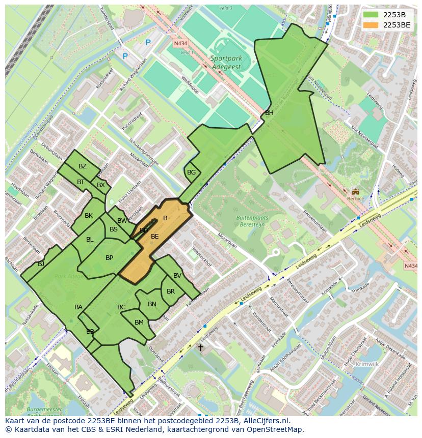 Afbeelding van het postcodegebied 2253 BE op de kaart.