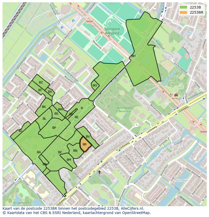 Afbeelding van het postcodegebied 2253 BR op de kaart.