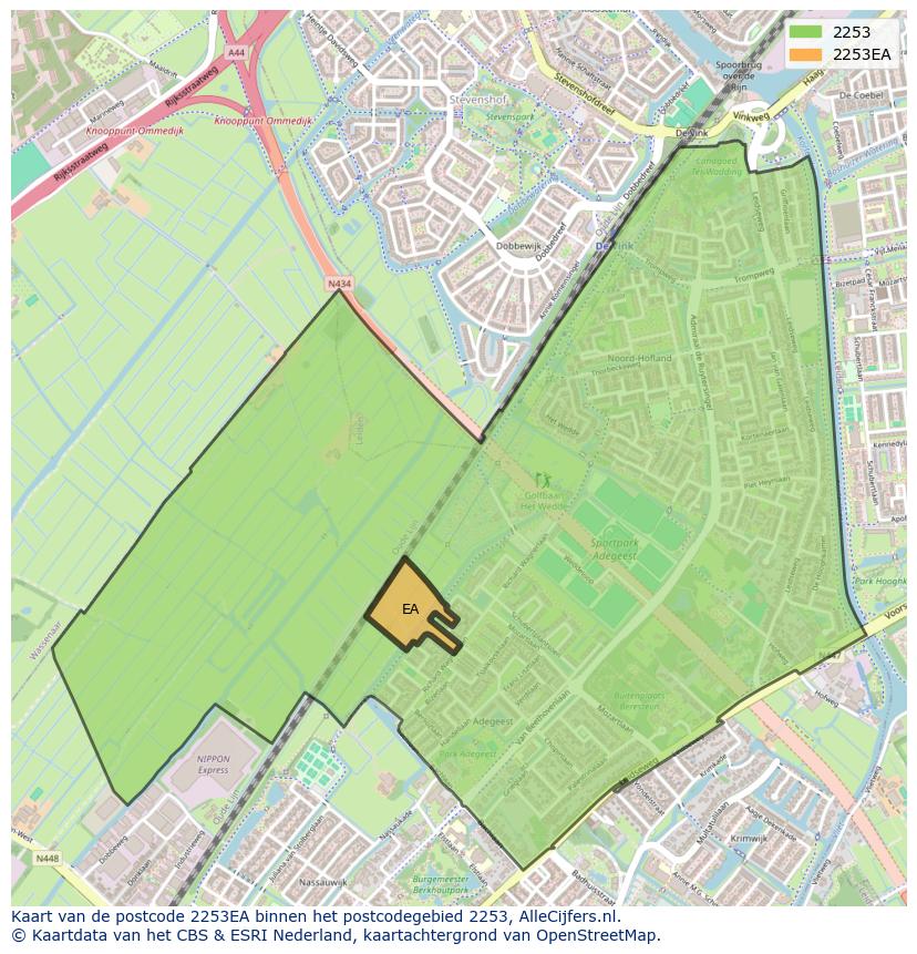 Afbeelding van het postcodegebied 2253 EA op de kaart.