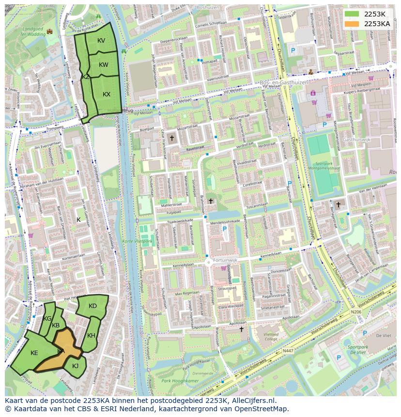 Afbeelding van het postcodegebied 2253 KA op de kaart.