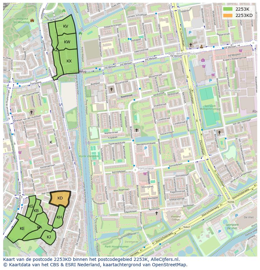 Afbeelding van het postcodegebied 2253 KD op de kaart.