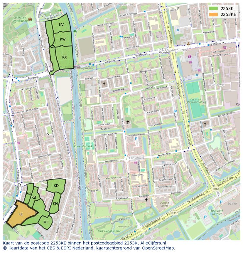 Afbeelding van het postcodegebied 2253 KE op de kaart.
