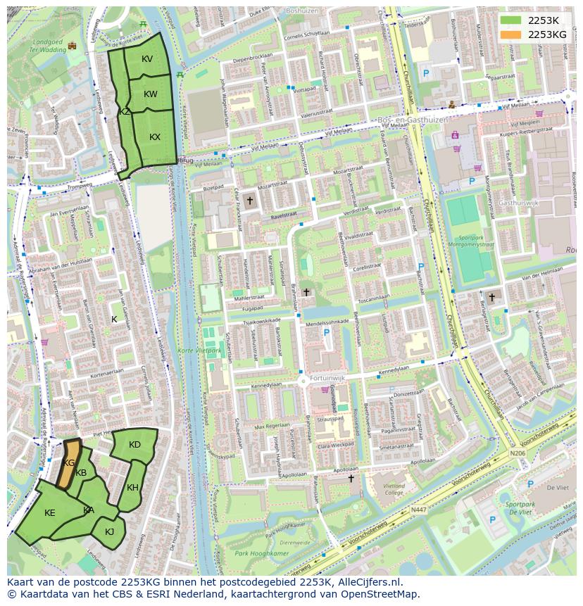 Afbeelding van het postcodegebied 2253 KG op de kaart.
