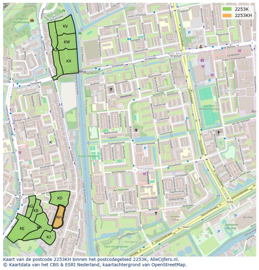 Afbeelding van het postcodegebied 2253 KH op de kaart.