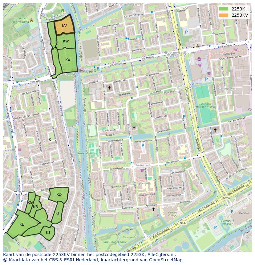 Afbeelding van het postcodegebied 2253 KV op de kaart.